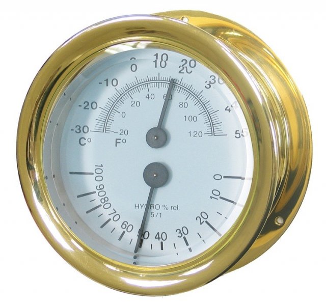 Meridian Zero Meridian Zero Capstan Brass Thermometer Hygrometer