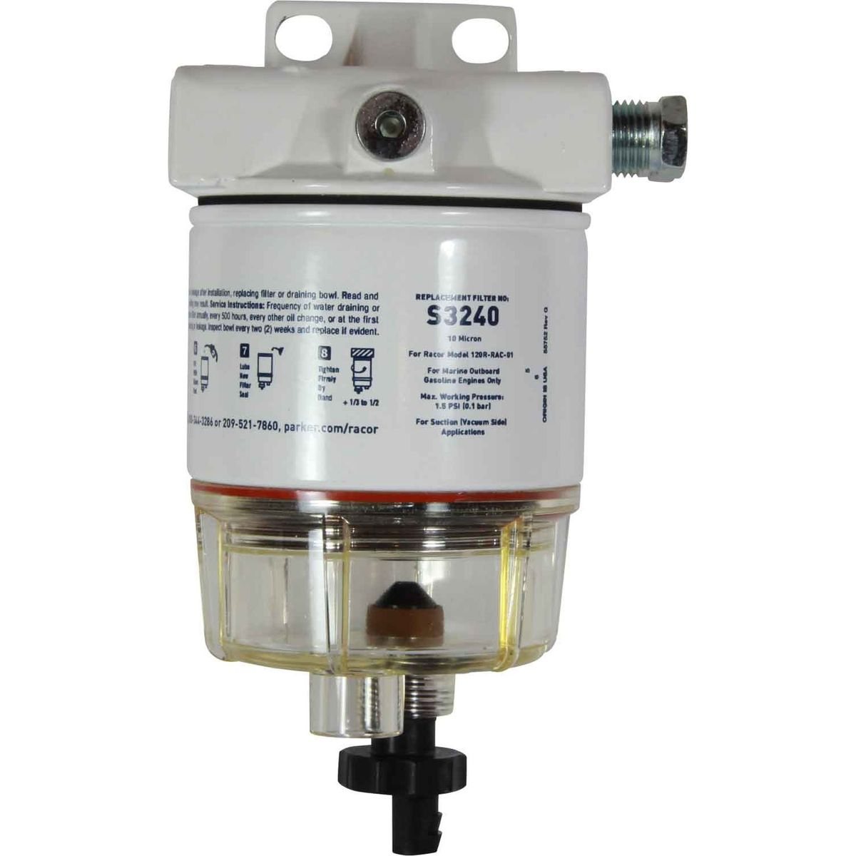 Parker Racor 120R-RAC-01 Fuel Filter (10 Micron / Clear Bowl) - TCS ...