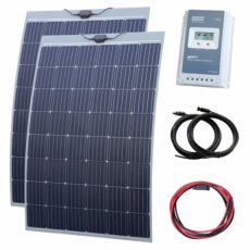 Photonic Universe 480W (2 x 240W) 12V/24V semi-flexible narrowboat solar charging kit with Austrian 