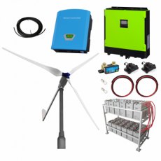 Photonic Universe 3kW grid-tie wind turbine kit with 5.5kW hybrid inverter and 24kWh battery bank fo