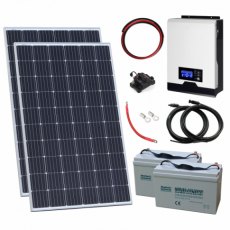 Photonic Universe 600W 24V Complete Off-grid solar power system with 2 x 300W solar panels, 2kW hybr
