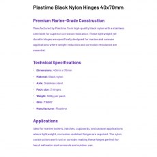 Plastimo Black Nylon Hinge 40x70 pack of 2 P16667