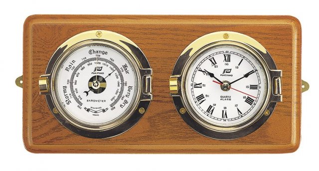 Plastimo 4'' Clock & Barometer Set on Wood Board