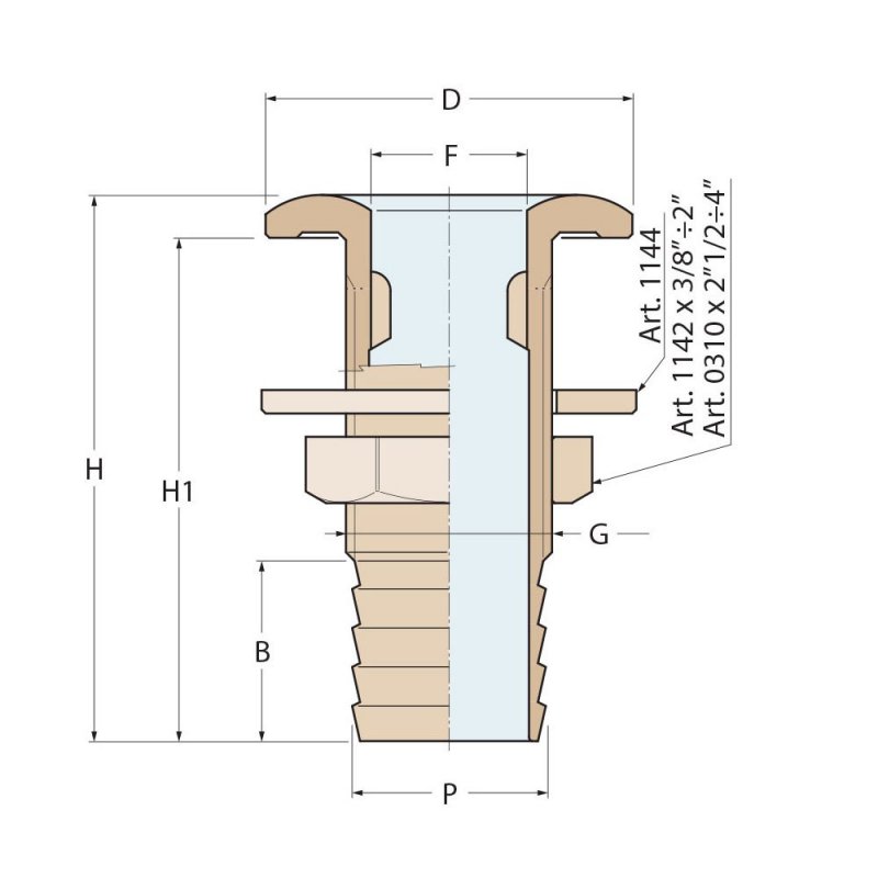 Guidi Guidi Brass Thru-Hull Connection With Hose Adaptor 1 in