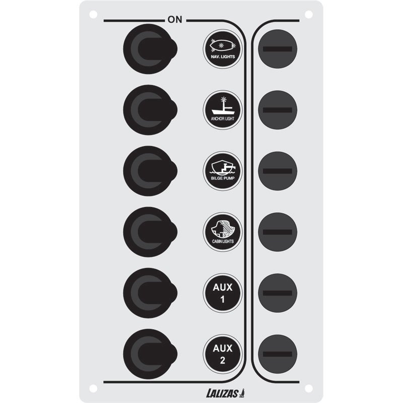 Lalizas Switch Panel 6 waterproof switches, Inox, 12/24V, 100x165mm