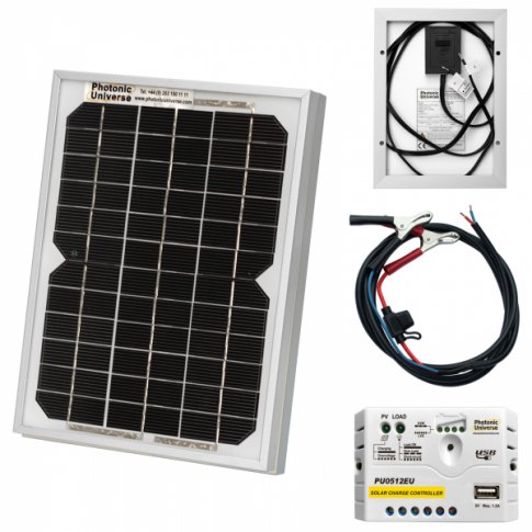 Photonic Universe Photonic Universe 5W 12V solar trickle charging kit with 5A solar controller and battery cable with