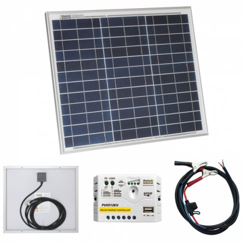 Photonic Universe Photonic Universe 30W 12V solar charging kit with 5A solar charge controller and battery cables with