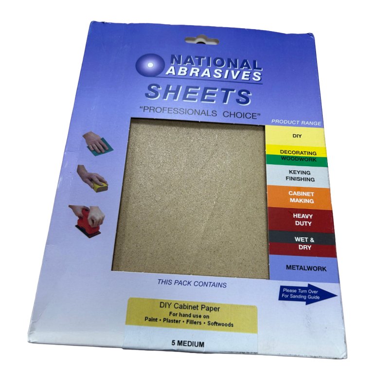 National Abrasives Cabinet Sand Paper Sheets 5 Pack Medium