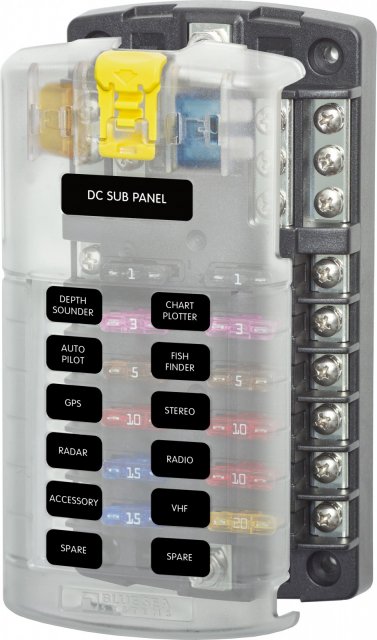 Blue Sea Blue Sea 12 Circuit ST Blade Fuse Block with Negative Bus and Cover